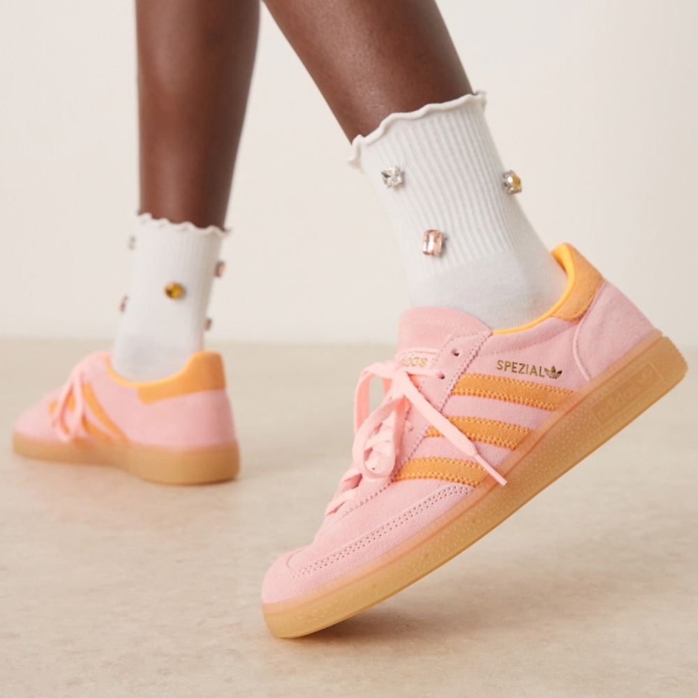 NWOT ADIDAS Handball Spezial Shoes pink and orange suede sneakers 8.5 - Picture 4 of 14